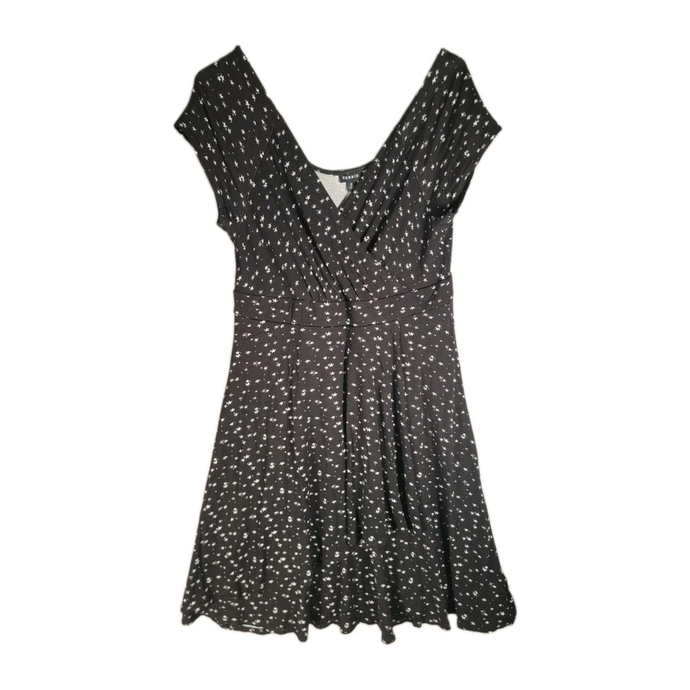 Torrid Dress Womens 0 L 12 Black White Star Wrap Celestial Whimsigoth Skater